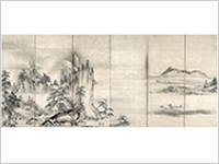 四季山水図屏風（左隻）